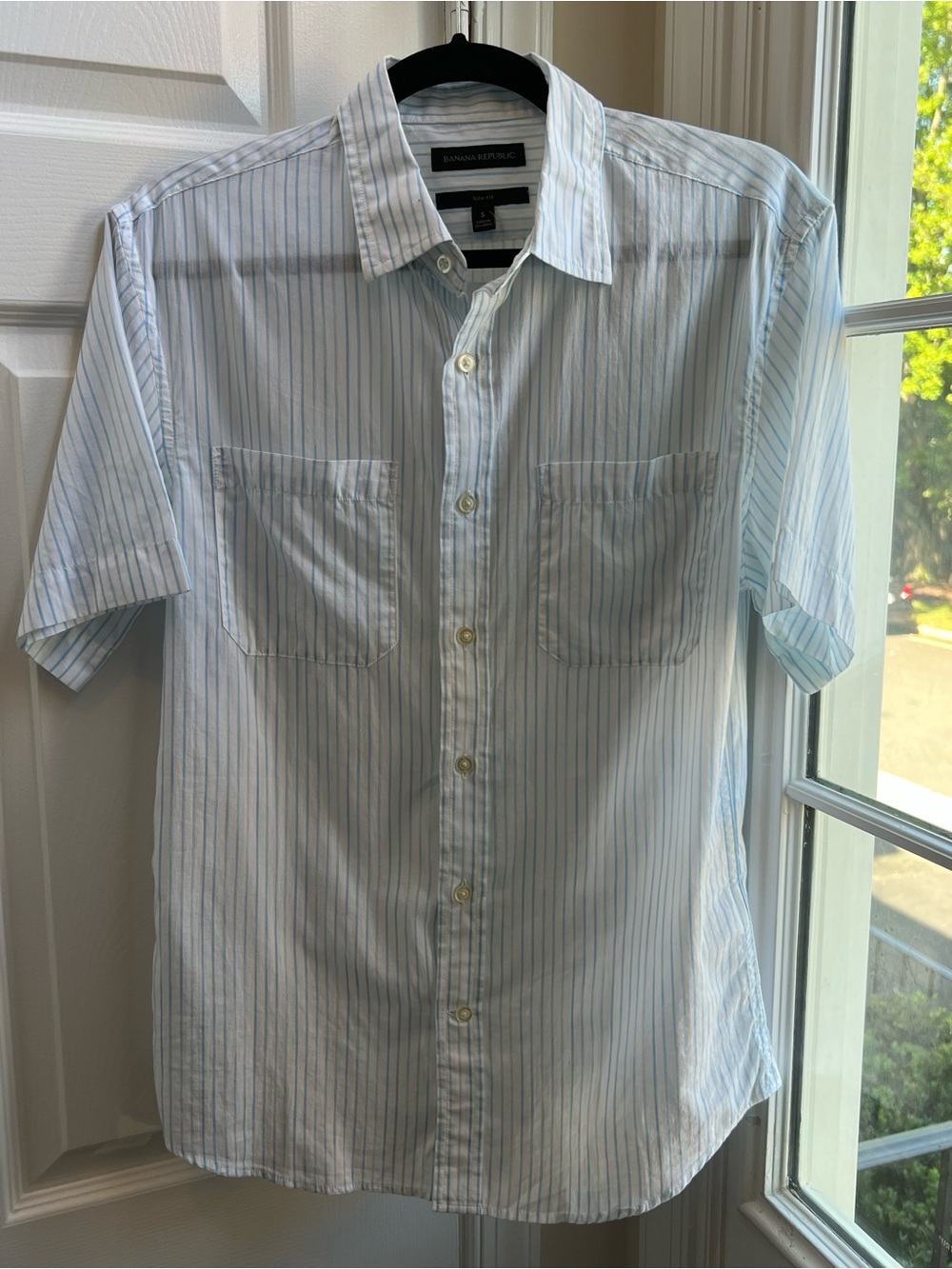Banana Republic Men’s Slim Fit Striped Short Sleeve Shirt NWT S